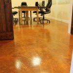 A conference room with a metallic epoxy floor.
