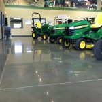 A showroom with a polished concrete floor.